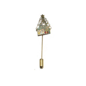Vintage Gold Tone and Multi Color Enamel Christmas Tree Stick Pin.