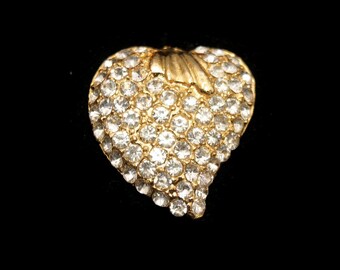Vintage Gold Tone and Clear Rhinestones Heart Pendant.