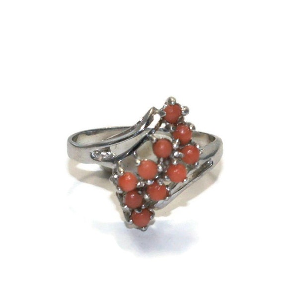 Vintage Sterling Silver and Pink Coral Ring Size 8 1/2. Marked 925.