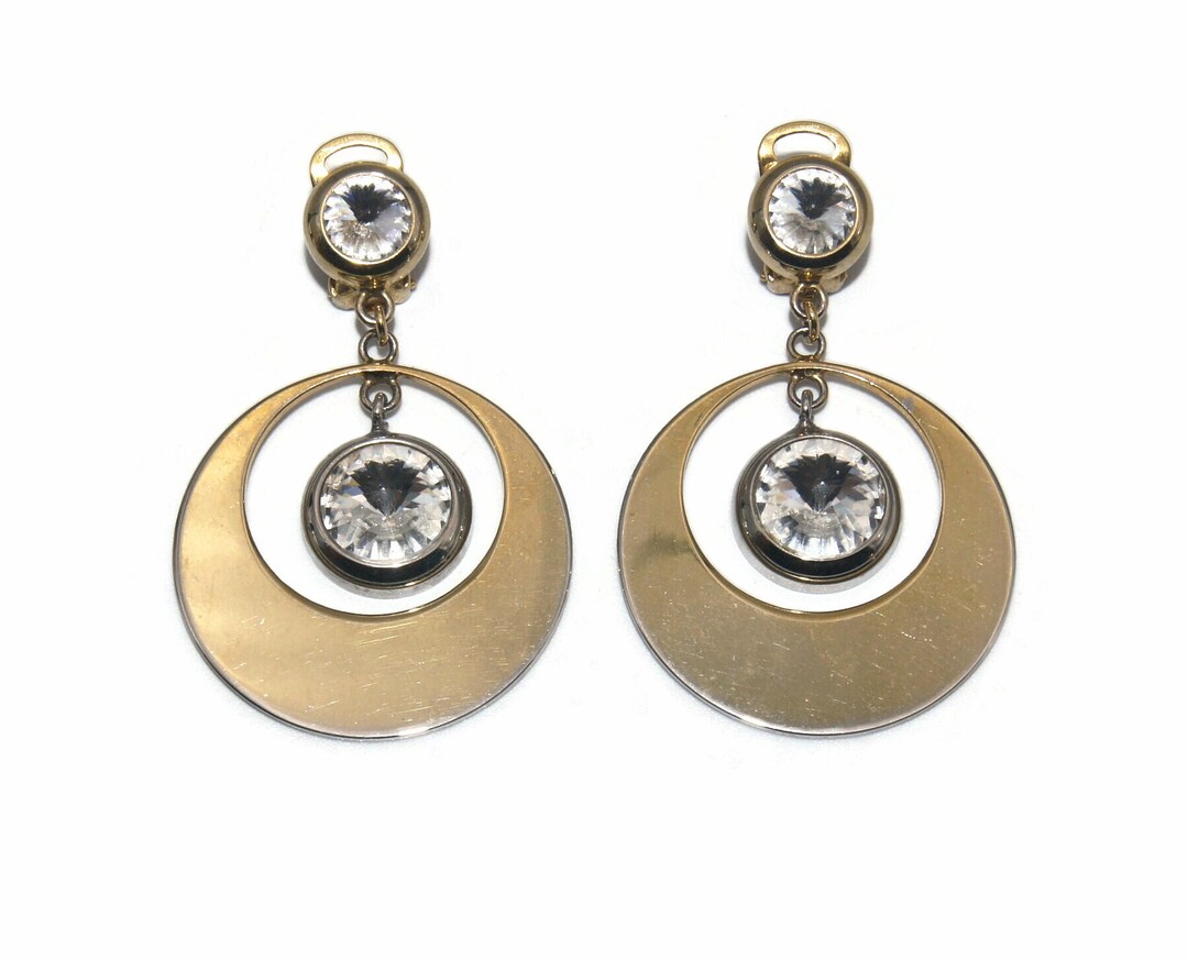 Vintage Gold and Silver Tone Clip on Dangle Earrings With