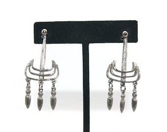 Vintage Silver Tone Dangle Earrings with Post Backs for Pierced Ears.