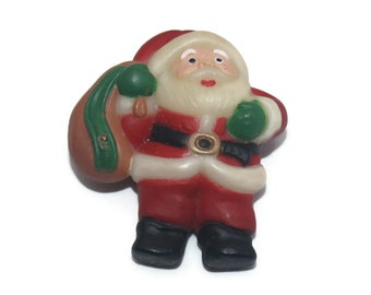 Vintage Red, White, Green and Black Celluloid Santa Brooch. Vintage Plastic Brooch.