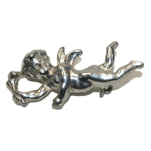Small Vintage Silver Tone Flying Guardian Angel Religious Pin Brooch.