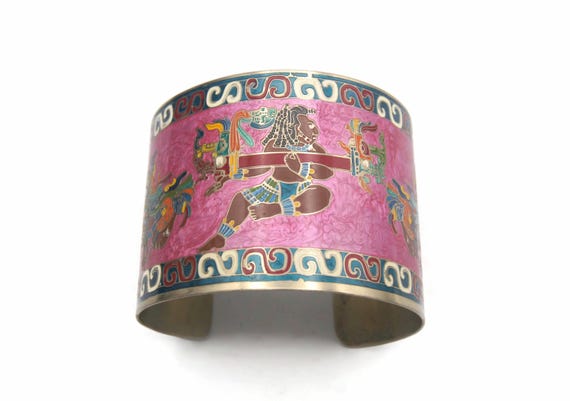 Buy Mayan Aztec Enameled Fernandez-inspired Bracelet, Vintage 