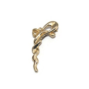 Small Vintage Gold Tone Ribbon Brooch with Clear Rhinestones.