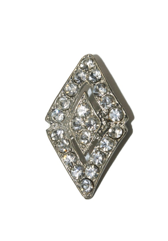 Vintage Silver Tone and Clear Rhinestones Diamond… - image 3