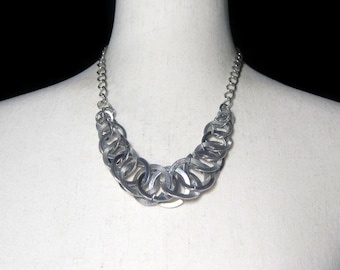 Silver Tone Bib Necklace, Vintage Silver Tone Chain Link Bib Necklace 20"-22" Adjustable Necklace, Daily Wear, Avant Garde, Chunky Necklace.