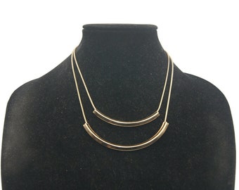 Vintage Gold Tone 2 Strand 16 to 18 Inch Adjustable Tiered Bib Necklace with Lobster Claw Clasp.