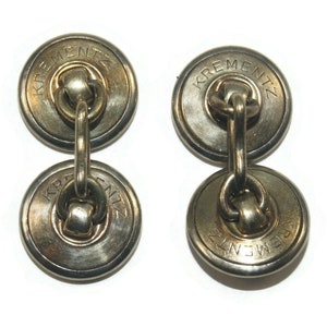 Antique Krementz Gold Plated and Abalone Double Sided Round Cuff Links. Krementz Hallmark. image 3