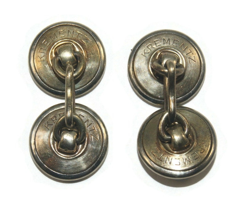 Antique Krementz Gold Plated and Abalone Double Sided Round Cuff Links. Krementz Hallmark. image 3