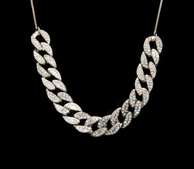 Vintage Silver Tone and Clear Rhinestones Adjustable 24 Inch Adjustable Bib Necklace with Slide Clasp. image 5