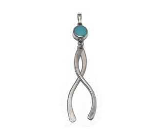 Collier Pendentif Rétro Argenté Avec Cabochon En Verre Rose - Pierre Quartz - Occasion