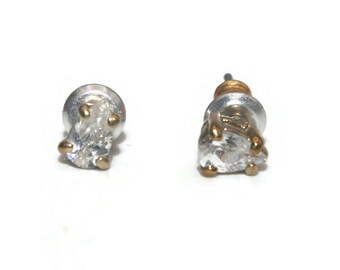 Small Vintage Gold Tone and Clear Crystals Stud Earrings with Post Backs for Pierced Ears.