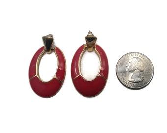 Orecchini Pendenti Eleganti Oro Con Smalto E Punteggiatura A Rombo | Gioielli Statement In Lega E Resina, 39mm