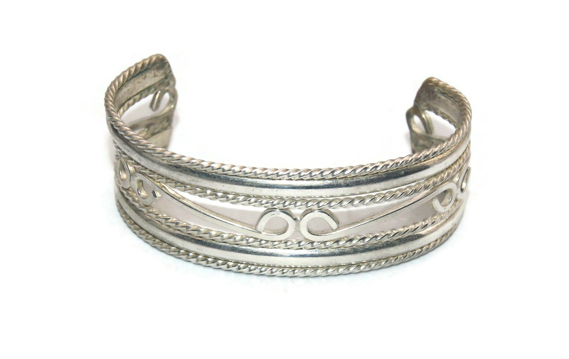 Vintage Mexico Silver 7 Inch Open Cuff Bracelet. Marked Mexico