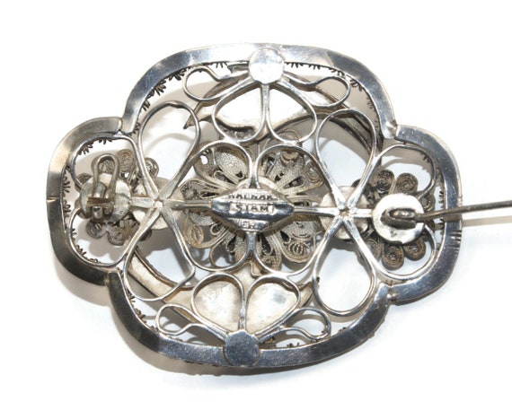 Vintage Thai Nakon Siam Silver Floral Brooch. Hal… - image 4