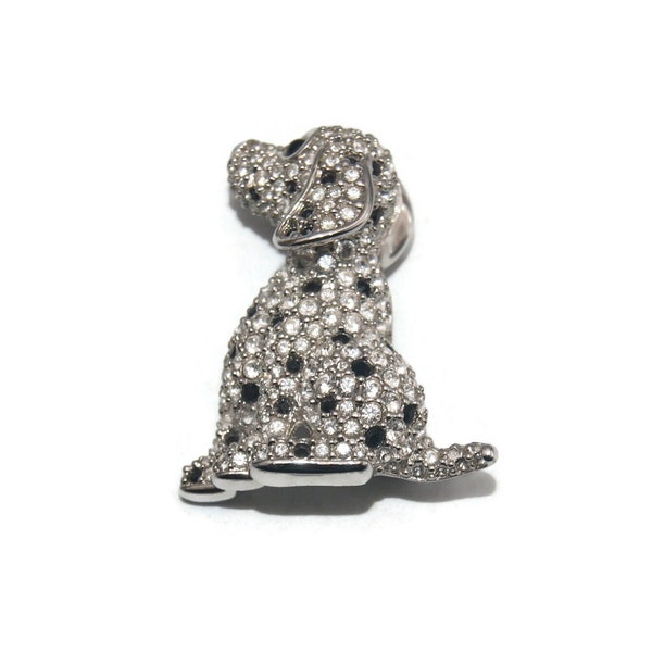 Classy yet Cute Vintage Swarovski Silver Tone with Black and Clear Crystals Dog Brooch. Swarovski Swan Hallmark.