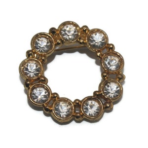 Vintage Gold Tone and Clear Rhinestones Circle Brooch.