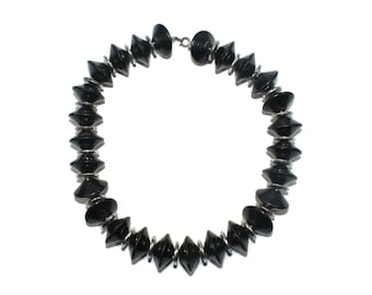 Vintage Black and Silver Plastic 16 Inch Choker Necklace with Spring Ring Clasp.