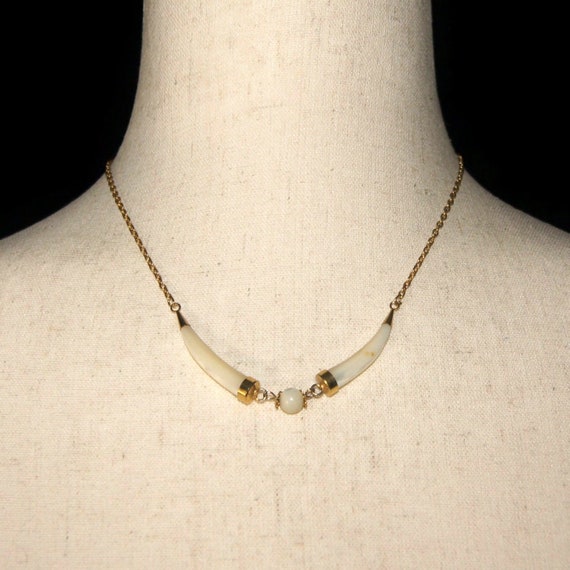 Vintage Gold Tone and Mother of Pearl 16 Inch Bib… - image 1