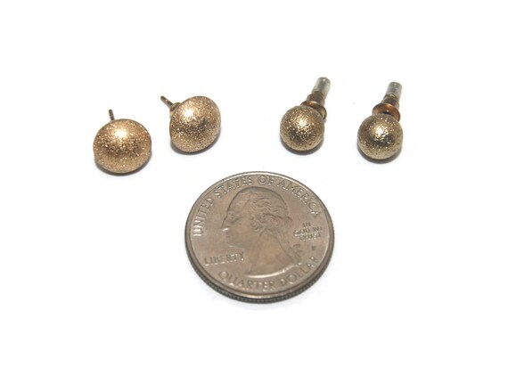 2 Pairs of Small Vintage Textured Gold Tone Stud … - image 2