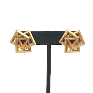 Avon Gold Tone Stud Earrings Vintage Earrings with Geometric Square Design. Avon Doorbell Hallmark. Gift for Her. Daily and Business Wear.