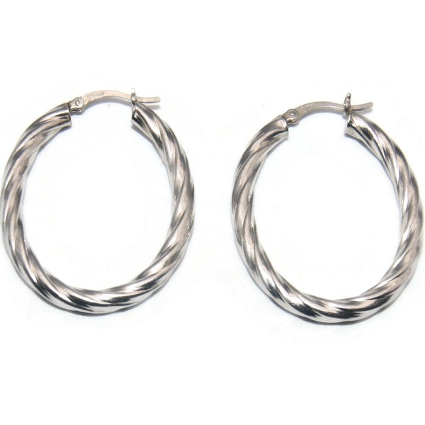 Vintage Jacmel Sterling Silver Oval Hoop Earrings with Latch Backs for Pierced Ears. JCM 925 Hallmark.