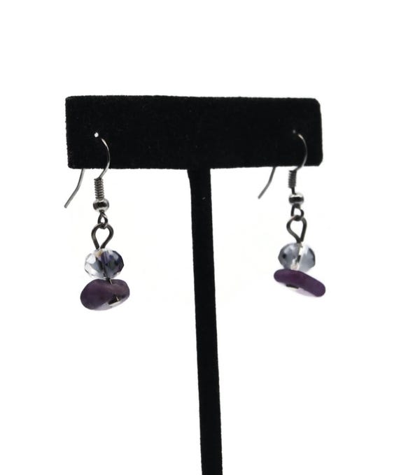 Boucles D'oreilles Pendantes En Argent Avec Pierres Violettes - Occasion