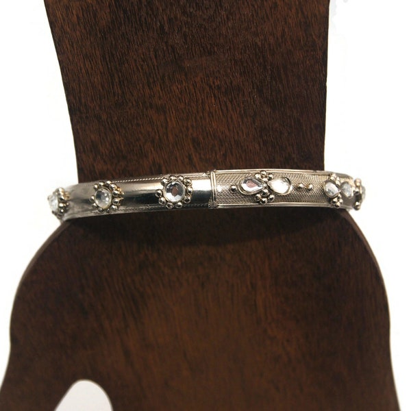 Vintage Silver Tone and Clear Rhinestones 8 Inch Bangle Bracelet.