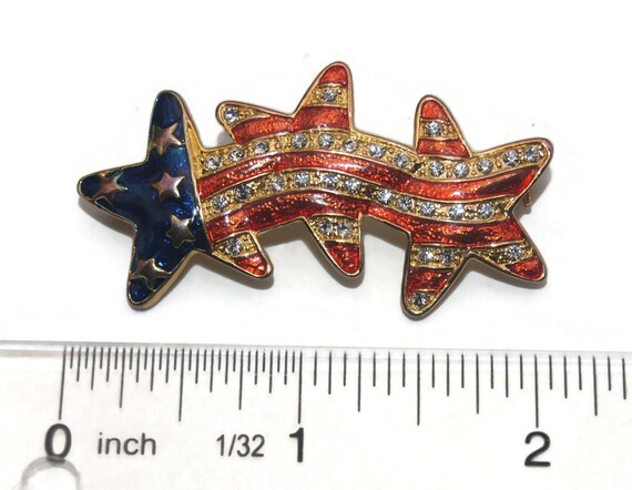 Vintage 3 Star Gold Tone with Red and Blue Enamel… - image 2