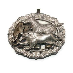 Vintage Sterling Silver and Brass Lion, Zebra and Elephant Money Clip.