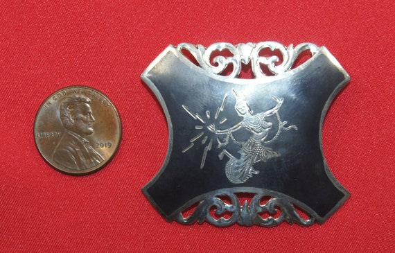 Vintage Siam Sterling Silver Nielloware Brooch De… - image 2