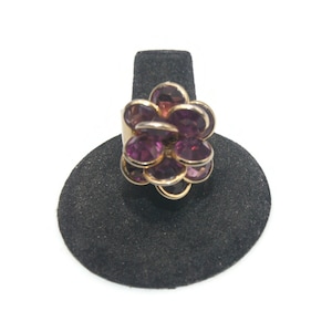 Vintage Gold Tone and Purple Glass Size 7 Open Cuff Ring.
