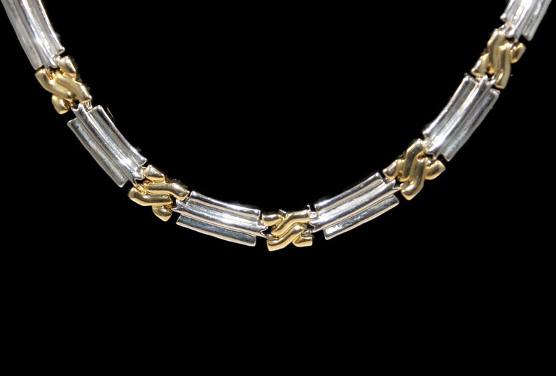 Vintage Silver Tone and Gold Tone 16 Inch 2 Tone Choker Necklace with Hinged Clip Clasp.