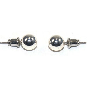 Vintage Silver Tone 8 mm Ball Stud Earrings with Post Backs for Pierced Ears.