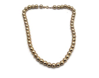 Vintage goldfarbene Perlenkette, goldfarbene runde Perlen mit gehämmertem Metalldesign, minimalistischer Stil, Choker.