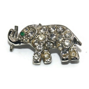 Vintage Silver Tone and Clear Rhinestones Small Elephant Brooch.