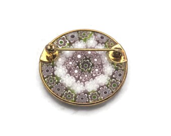 Broche Ancienne Verre De Murano - Incrustations Millefiori - Laiton - Occasion