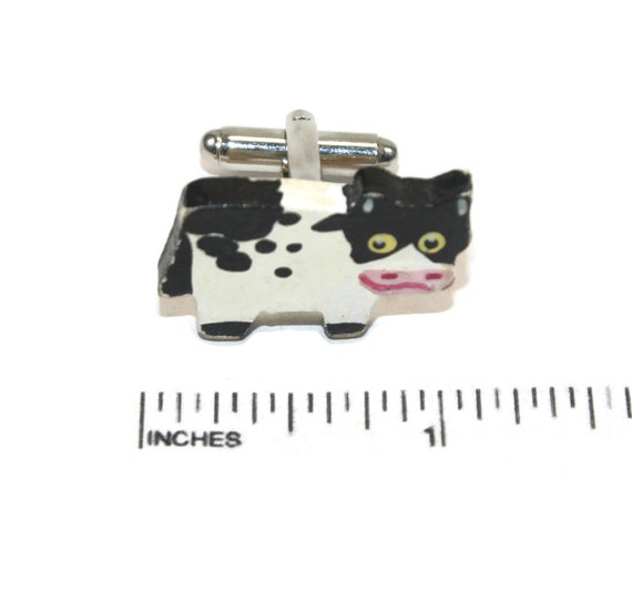 Cute Vintage Black and White Plastic Cuff Links. - image 4