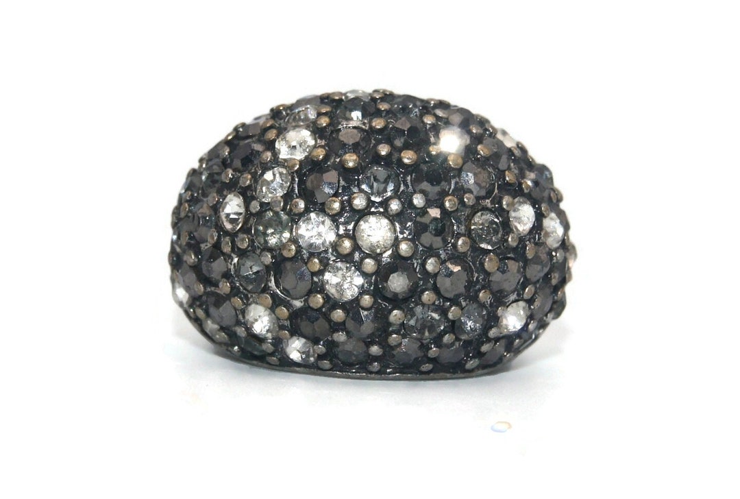 Vintage Silver Tone With Black, Clear and Gray Rhinestones Size 6 ...