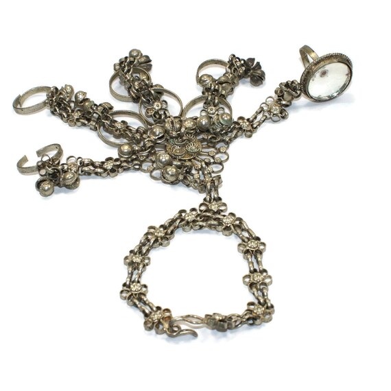 Vintage Silver Slave Bracelet, Belly Dancer Hand Chain With  display picture 2
