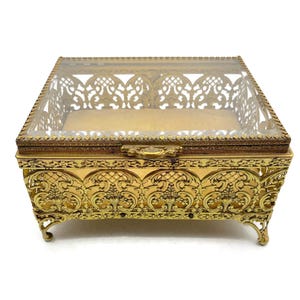 Antique Brass and Glass Jewelry Box, Vintage Victorian Jewelry Box, Gift for Her, Display Box, Jewelry Display Box, Casket Jewelry Box.