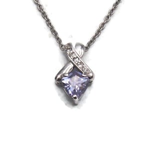Purple & Silver Pendant Necklace, Vintage Silver Tone with Purple and Clear Crystals Pendant Necklace, 18 inch Necklace, Gift for Her.