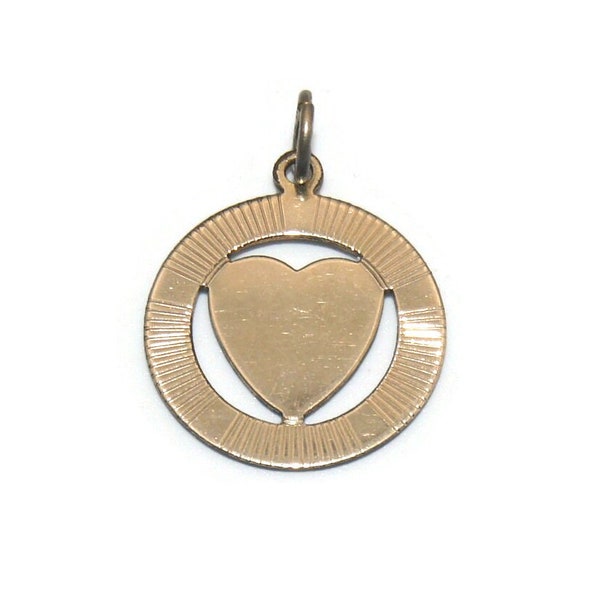 Vintage Gold Filled Heart in a Circle Pendant. Marked 1/20 12KT. G.F.