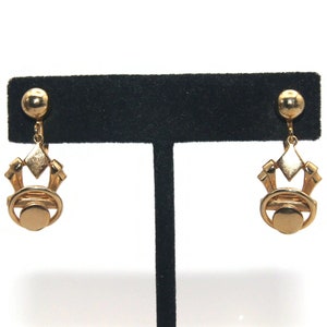 Vintage Gold Tone Geometric Screw Back Dangle Earrings.