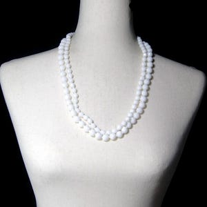 Vintage Gold Tone and Faceted Milk Glass Beaded 2-Strand 26&quot; Necklace Decorated Box Clasp Daily Wear 1950s Daily Wear  Necklace.