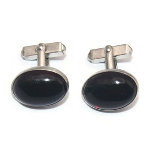 Vintage Swank Sterling Silver and Red Resin Cabochons Oval Cuff Links. Hallmarked Swank Sterling.