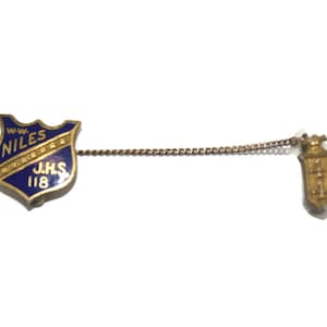 1944 Vintage 1/20 10K Gold and Blue Enamel W. W. Niles J. H. S. Pin. Marked 1/20 10KG 1925.