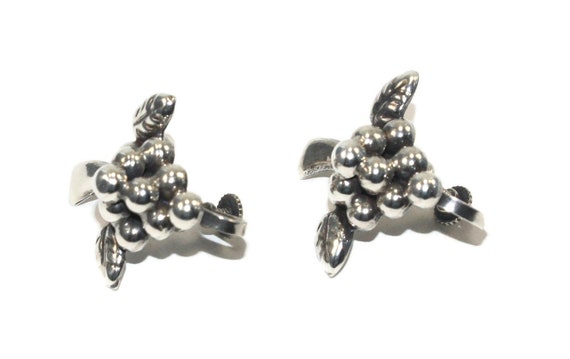 Vintage Mexico Sterling Silver Bunch of Grapes Screw Back Earrings. Marked Silver Mexico. View 4