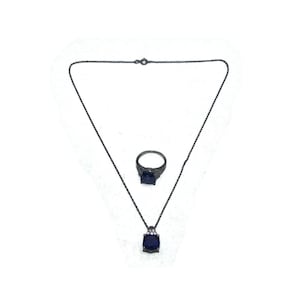 Vintage ACL Sterling Silver, Amethyst and CZs Pendant on 18 Inch Chain and Matching Size 8 Ring. ACL 925 Hallmark.